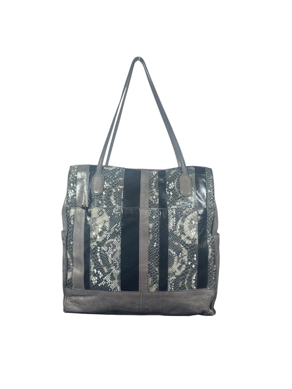 Hobo The Original Leather Tote Bag Snakeskin Patchwork Shoulder Bag Gray Black